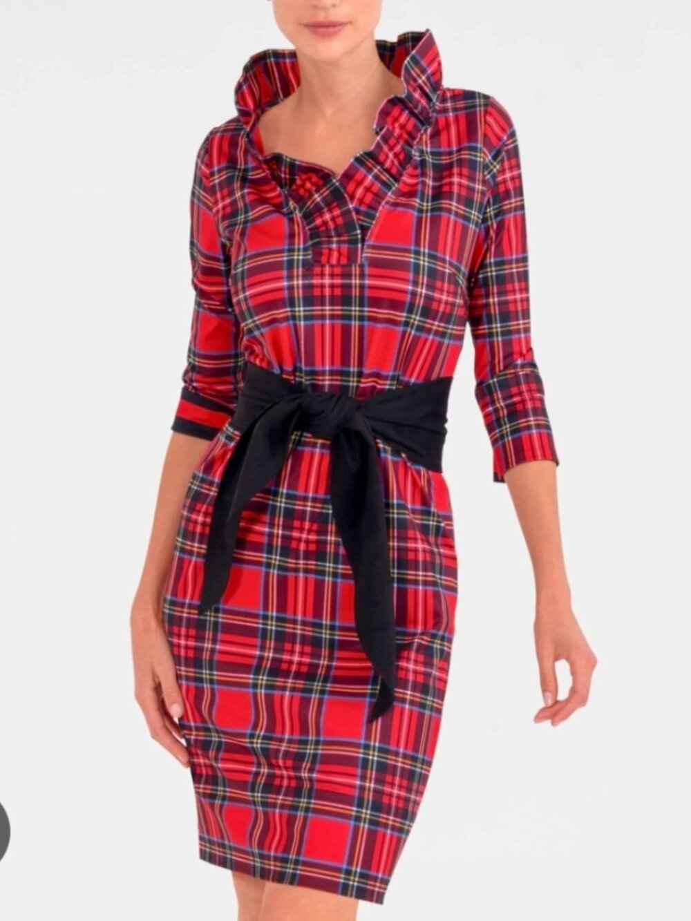 Gretchen Scott Ruffneck Dress Duke of York Red Plaid Pattern Festive